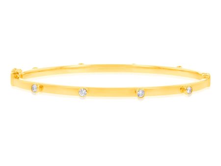 9ct Yellow Gold Zirconia Hinged Bangle Cheap