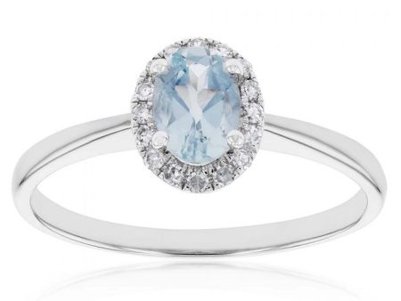 9ct White Gold Aquamarine and 0.10 Carat Diamond Ring For Discount