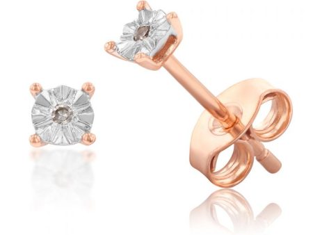 9ct Rose Gold Earrings With Brilliant Cut Diamonds Hot on Sale