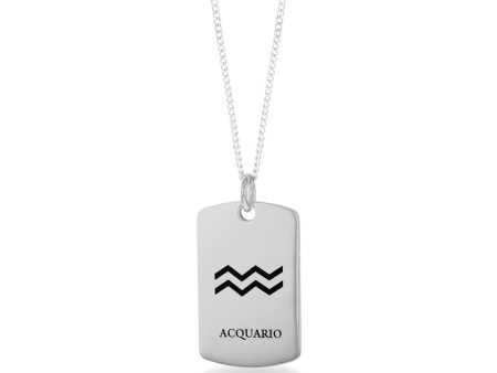 Sterling Silver Dog Tag With Aquarius Zodiac Star Sign Pendant Sale