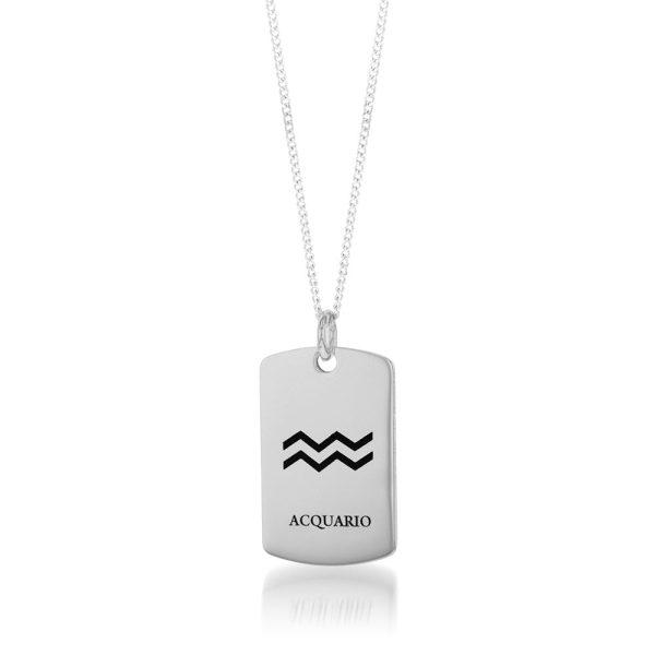 Sterling Silver Dog Tag With Aquarius Zodiac Star Sign Pendant Sale