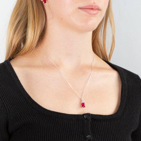 Sterling Silver Rhodium Plated Created Ruby And Cubic Zirconia Pendant on Sale