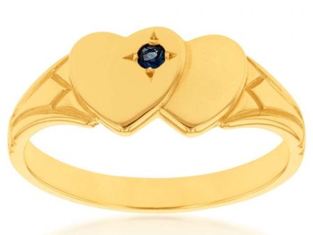 9ct Yellow Gold Sapphire 2Heart Signet Ring Size H Online