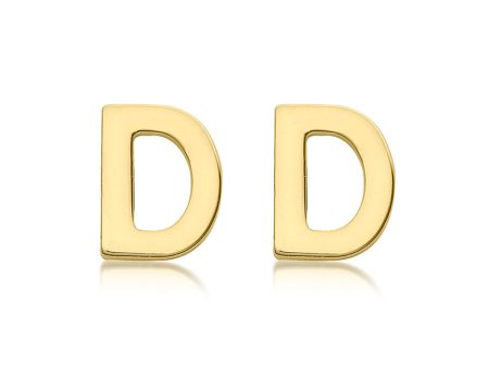 9ct Yellow Gold Mini Initial  D  Stud Earrings on Sale