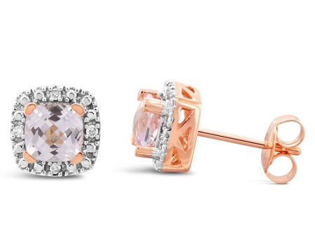 9ct Rose Gold Created Morganite And Diamond Square Earrings Online now