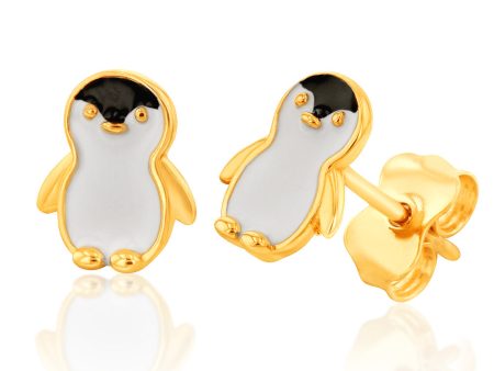 9ct Yellow Gold Penguin Stud Earrings on Sale