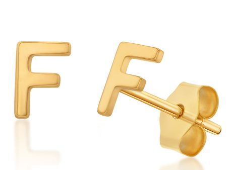 9ct Yellow Gold Mini Initial  F  Stud Earrings For Discount