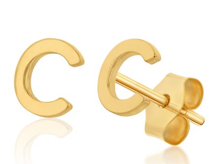 9ct Yellow Gold Mini Initial  C  Stud Earrings For Sale