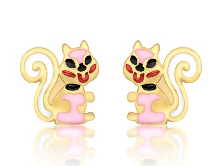 9ct Yellow Gold Enamel Squirrel Stud Earrings For Cheap