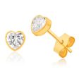 9ct Yellow Gold Bezel Set Heart Shape Cubic Zirconia Stud Earrings Supply