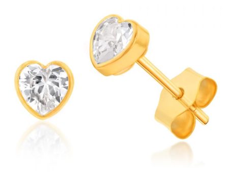 9ct Yellow Gold Bezel Set Heart Shape Cubic Zirconia Stud Earrings Supply