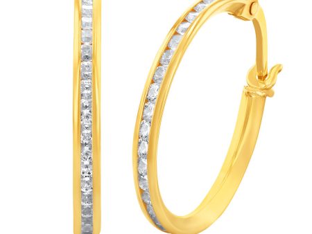 9ct Yellow Gold 15mm Cubic Zirconia Hoop Earrings Discount