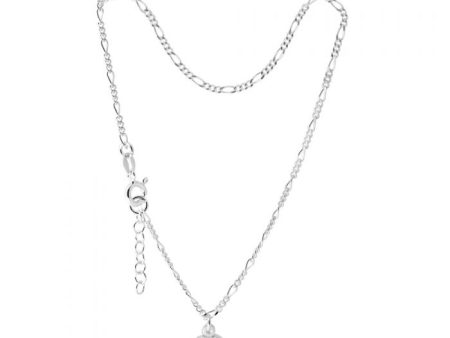 Sterling Silver Heart Charm 25cm Figaro Anklet on Sale