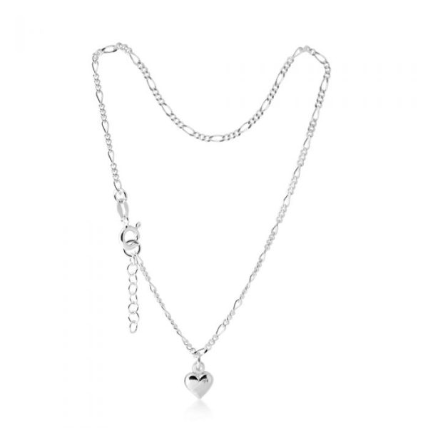 Sterling Silver Heart Charm 25cm Figaro Anklet on Sale