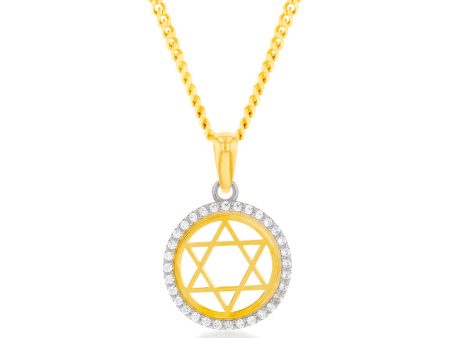 9ct Yellow Gold Zirconia Star of David Round Pendant 9Y on Sale