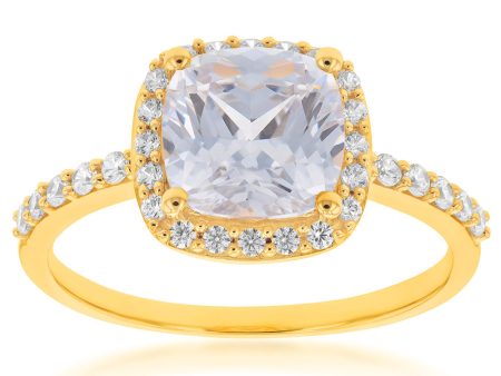 9ct Yellow Gold Zirconia Cushion Cut Ring Cheap