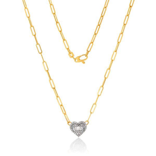 14ct Yellow and White Gold 1 2 Carat Diamond Heart Pendant On 41cm Chain Sale