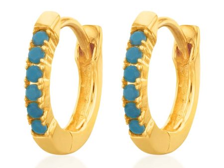 9ct Yellow Gold 10mm Created Turquoise Huggie Hoops Fashion