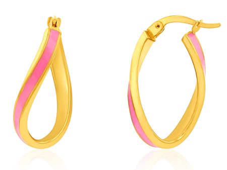 9ct Yellow Gold Silverfilled Pink Enamel On Twisted Hoop Earrings For Cheap