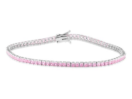 9ct White Gold 2mm Square Pink Cubic Zirconia 19cm Tennis Bracelet Online Hot Sale