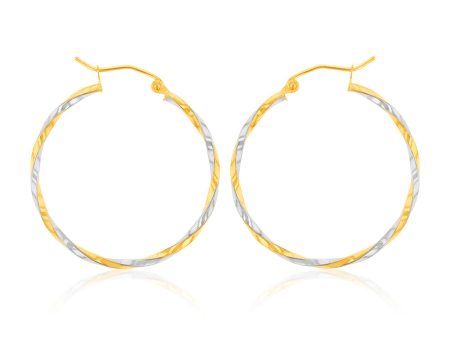 9ct Two Tone Gold High Polish Twist Hoop Earrings Hot on Sale