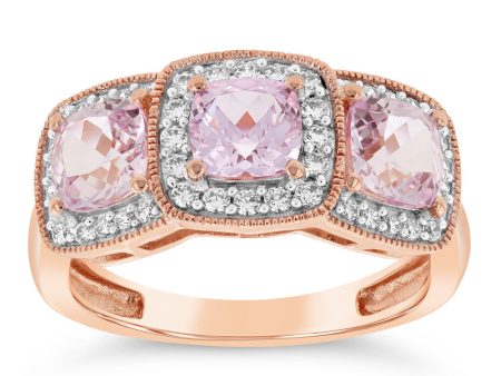 9ct Rose Gold Trilogy Cubic Zirconia And Created Morganite Ring Online now