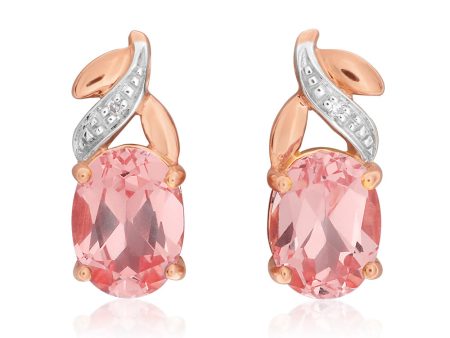 9ct Rose Gold Created Peach Sapphire & Diamond Studs For Discount