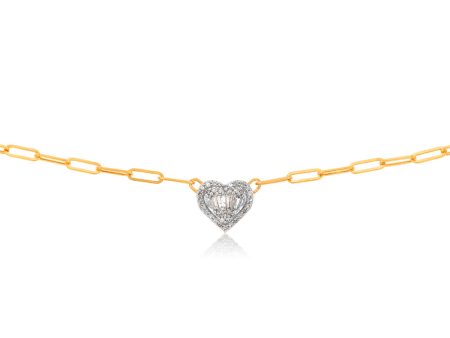 14ct Yellow and White Gold 1 2 Carat Diamond Heart Pendant On 41cm Chain Sale