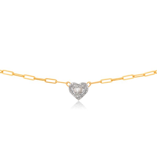 14ct Yellow and White Gold 1 2 Carat Diamond Heart Pendant On 41cm Chain Sale