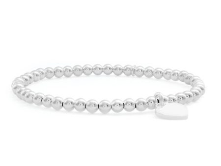 Sterling Silver Heart Charm Ball Stretch Bracelet Sale