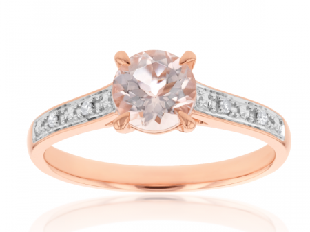 9ct Rose Gold Elegant Morganite and Diamond Ring Online Sale