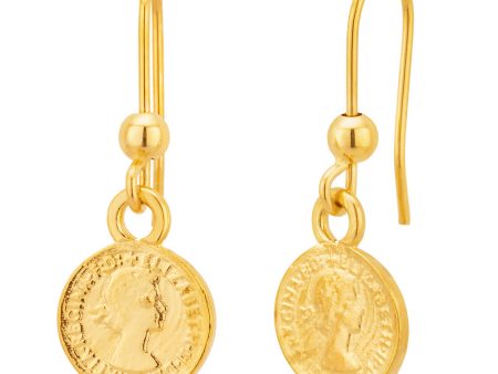 9ct Yellow Gold Sovereign Coin Drop Hook Earrings Hot on Sale