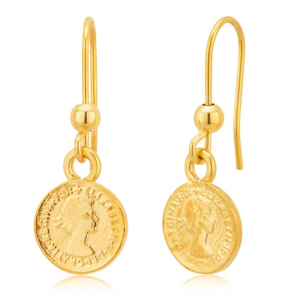 9ct Yellow Gold Sovereign Coin Drop Hook Earrings Hot on Sale