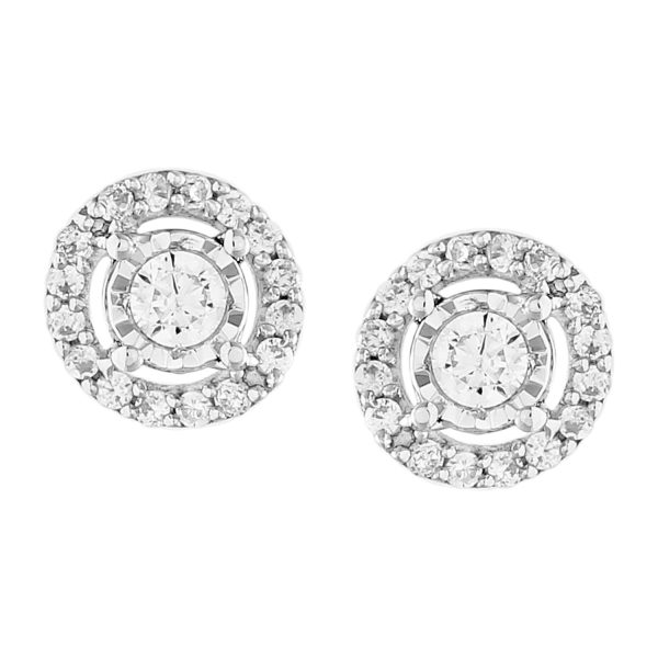 9ct White Gold 0.15 Carat Diamond Earrings with 34 Brilliant Cut Diamonds Cheap