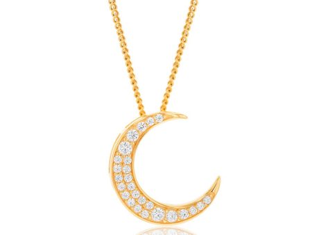 9ct Yellow Gold Zirconia Crescent Moon Pendant Online Sale