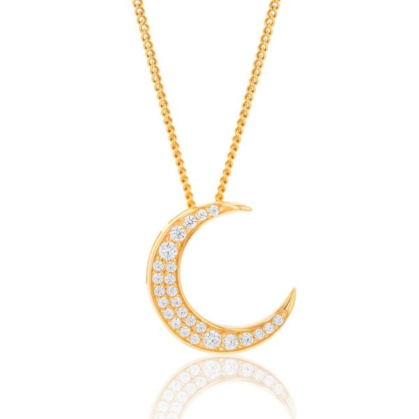 9ct Yellow Gold Zirconia Crescent Moon Pendant Online Sale