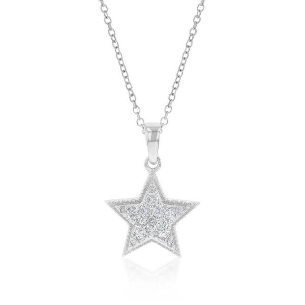 14ct White Gold 1 10 Carat Diamond Star Pendant On 45cm Chain Hot on Sale