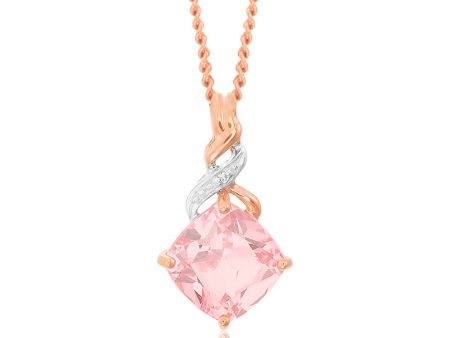 9ct Rose Gold Created Peach Sapphire and Diamond Cushion Cut Pendant Supply