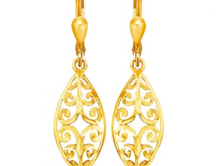 9ct Yellow Gold Filigree Shape Drop Earrings Supply