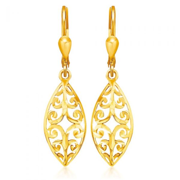 9ct Yellow Gold Filigree Shape Drop Earrings Supply