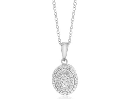 Sterling Silver With Diamond Oval Shape Pendant on Sale