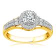 10ct Yellow Gold 0.45 Carat Diamond Solitaire Fancy Ring In Halo Style For Cheap