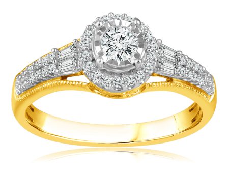 10ct Yellow Gold 0.45 Carat Diamond Solitaire Fancy Ring In Halo Style For Cheap