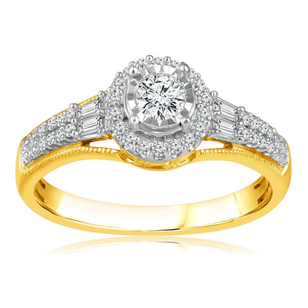 10ct Yellow Gold 0.45 Carat Diamond Solitaire Fancy Ring In Halo Style For Cheap