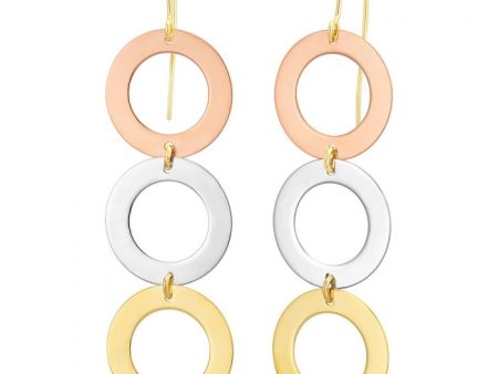 9ct Three-Tone Fancy 3x Circle Drop Hook Earrings Hot on Sale