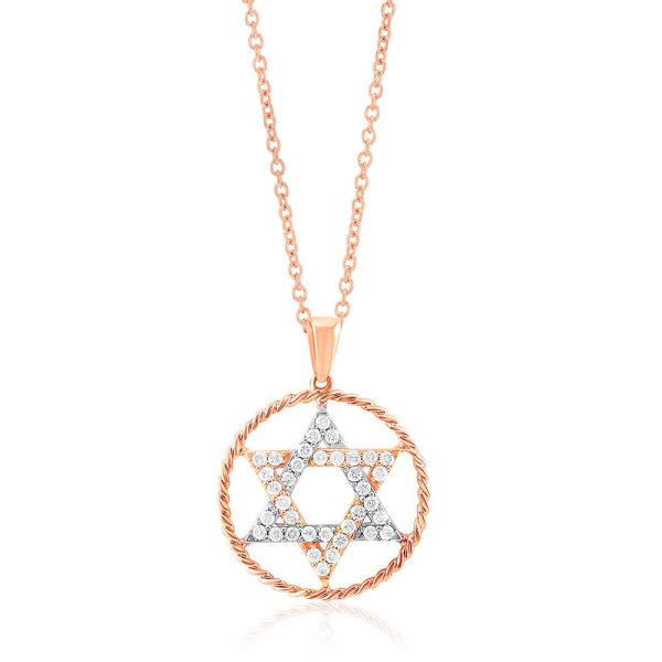 14ct Rose Gold Diamond Star of David Pendant With 72 Diamonds For Cheap