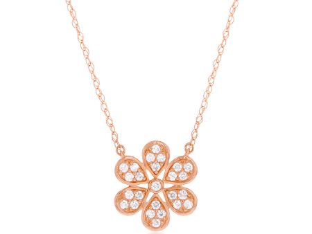 10ct Rose Gold Diamond Flower Pendant With 25 Brilliant Diamonds On 46cm Chain Supply