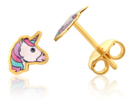 9ct Yellow Gold Unicorn Stud Earrings Supply