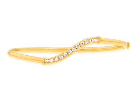 9ct Yellow Gold Silverfilled Single Row Cubic Zirconia Bangle on Sale