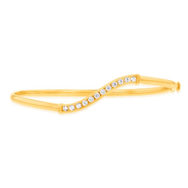 9ct Yellow Gold Silverfilled Single Row Cubic Zirconia Bangle on Sale